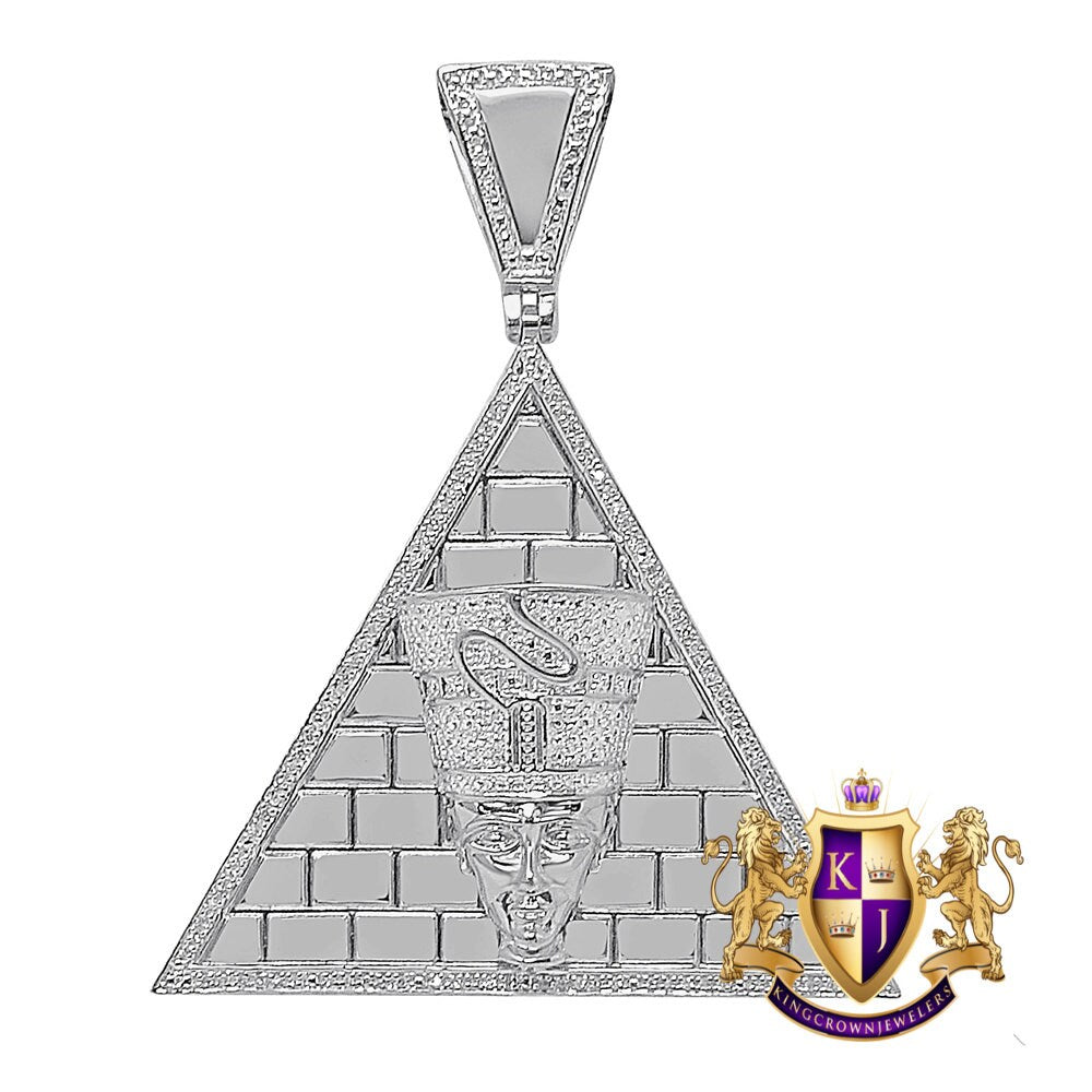 Real Genuine Diamond Egyptian Queen Nefertiti Pharaoh Pyramid Charm Gold Finish Pendant Charm 2.75''