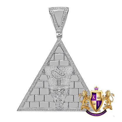 Real Genuine Diamond Egyptian Queen Nefertiti Pharaoh Pyramid Charm Gold Finish Pendant Charm 2.75''