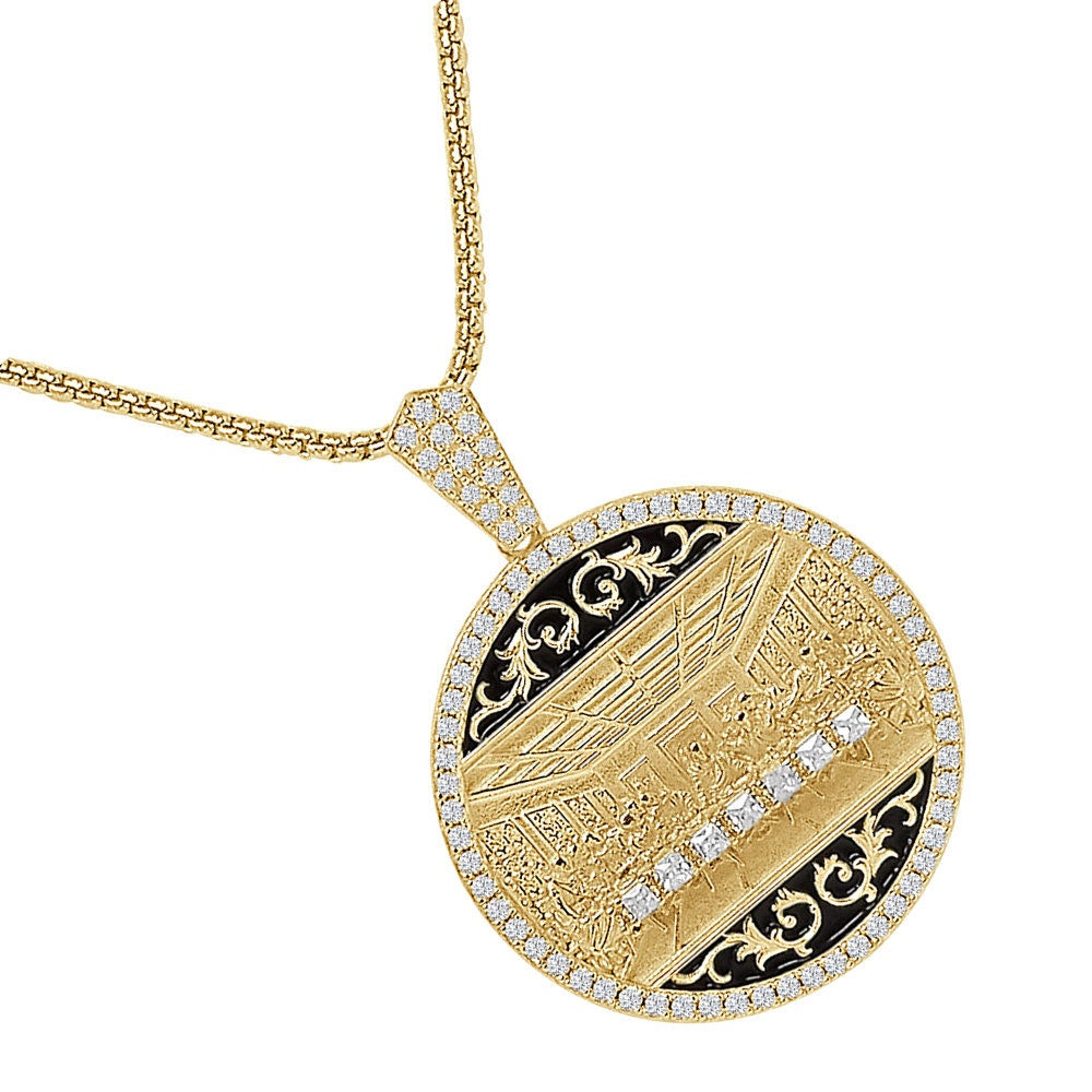 28 + Grams Italian Sterling Silver Simulated Diamond Last Supper Jesus Gospel Apostles Round Charm 10K Gold Over Pendant 2'' Medallion