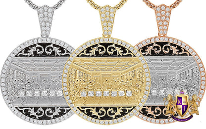 28 + Grams Italian Sterling Silver Simulated Diamond Last Supper Jesus Gospel Apostles Round Charm 10K Gold Over Pendant 2'' Medallion