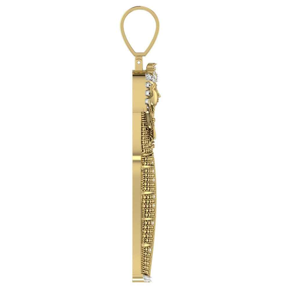 Big 3'' Real Genuine Authntic Diamond 0.50 Cwt. Egyptian King Tut Pharaoh Mummy Charm 10K Gold Over Exclusive Custom Pendent
