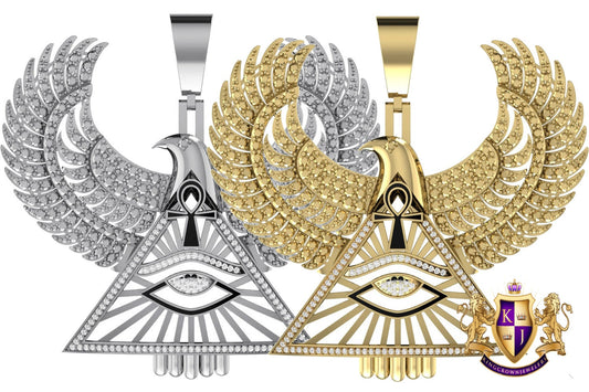 41 + Grams Genuine Real Diamond Ancient Egyptian God of Justice Horus Falcon Eagle Ankh Cross Pharaoh Men's Custom Pendent Charm Big XL 3''