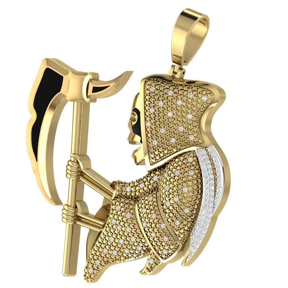 30 + Grams Big 2.85'' Real Genuine Authentic Diamond Santa Muerte Grim Reaper Angel of Death Pendent 10k Gold Over Custom Religious Charm