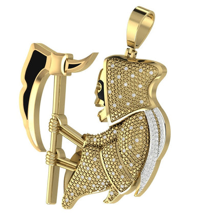 30 + Grams Big 2.85'' Real Genuine Authentic Diamond Santa Muerte Grim Reaper Angel of Death Pendent 10k Gold Over Custom Religious Charm
