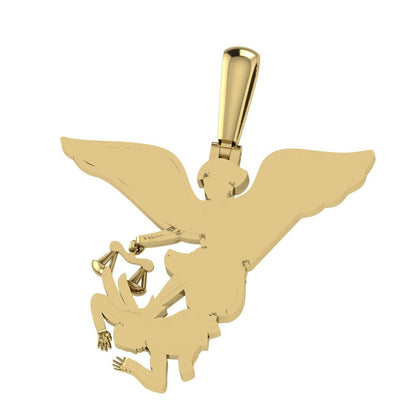 Real Genuine Authentic Diamond 0.50 Cwt. 10K Gold Over Saint Michael The Archangel Religious Charm "All Evil Spirits" Pendent Small 1.65"