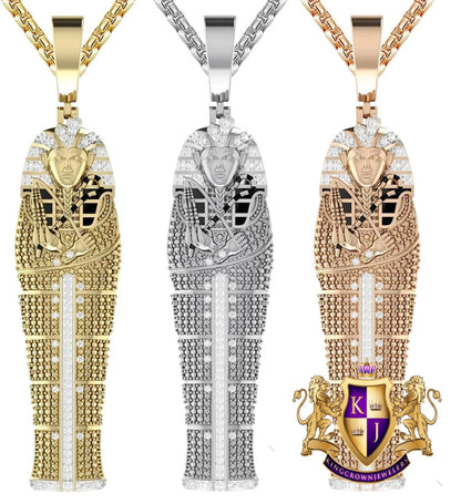 Big 3'' Real Genuine Authntic Diamond 0.50 Cwt. Egyptian King Tut Pharaoh Mummy Charm 10K Gold Over Exclusive Custom Pendent