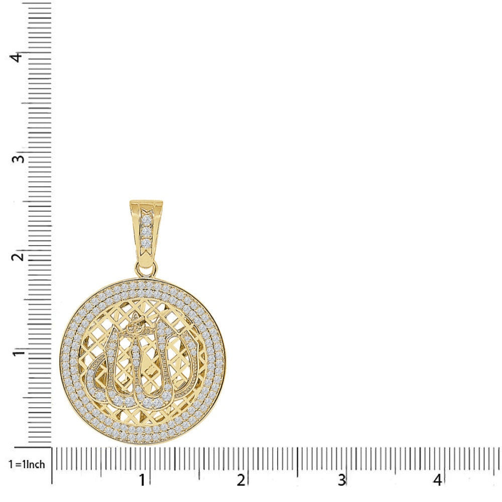 26+ Grams Real Sterling Silver 14K Gold Over 2.00 Cwt Simulated Diamond Muslim Allah God Round Medallion Islamic Arabic Pendent Charm 2.50''