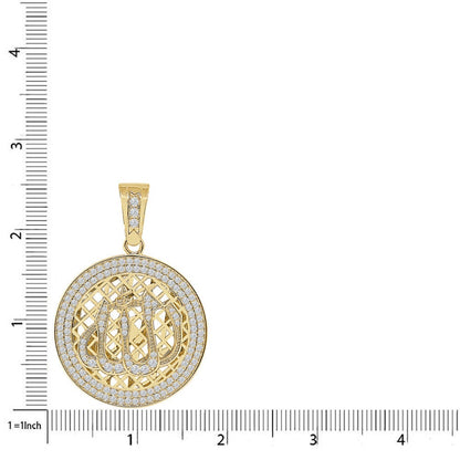 26+ Grams Real Sterling Silver 14K Gold Over 2.00 Cwt Simulated Diamond Muslim Allah God Round Medallion Islamic Arabic Pendent Charm 2.50''