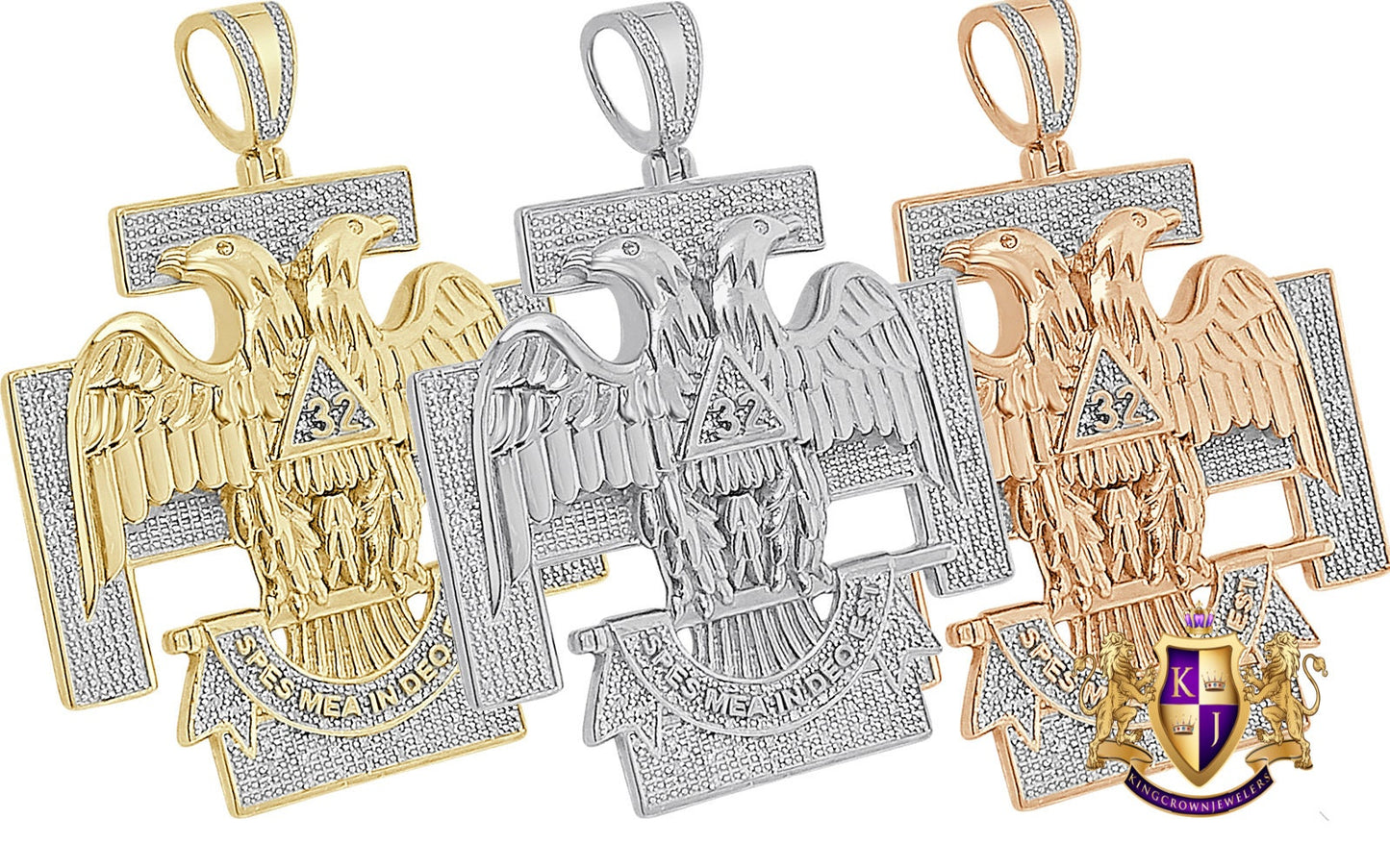 Men's Real Genuine Diamond 0.60 Cwt. 32 Degree Scottish Rite Masonic Freemason Custom Pendent 10K Gold Over Charm Big XL 2.5'' 33 + Grams