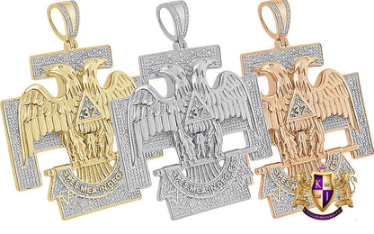 Men's Real Genuine Diamond 0.60 Cwt. 32 Degree Scottish Rite Masonic Freemason Custom Pendent 10K Gold Over Charm Big XL 2.5'' 33 + Grams
