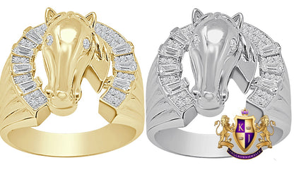 Men's Real Genuine Sterling Silver Simulated Diamond 14K Gold Over Good luck Horseshoe Lucky Ring Band