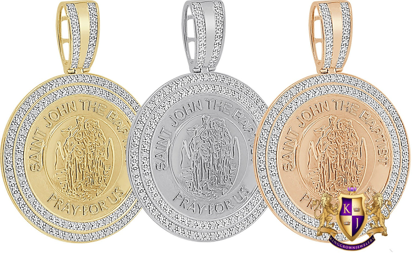 Real Genuine Authentic Diamond 0.40 Cwt. 21 + Grams Saint John The Baptist Charm 10K Gold On Jesus Custom Religious Pendent Medallion 2.55''