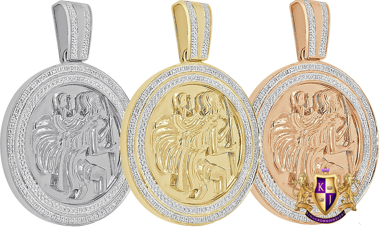 Real Genuine Authentic Diamond 0.40 Cwt. 21 + Grams Saint Christopher Charm Round Medallion 10K Gold Finish Religious Unisex Pendant  2.25''