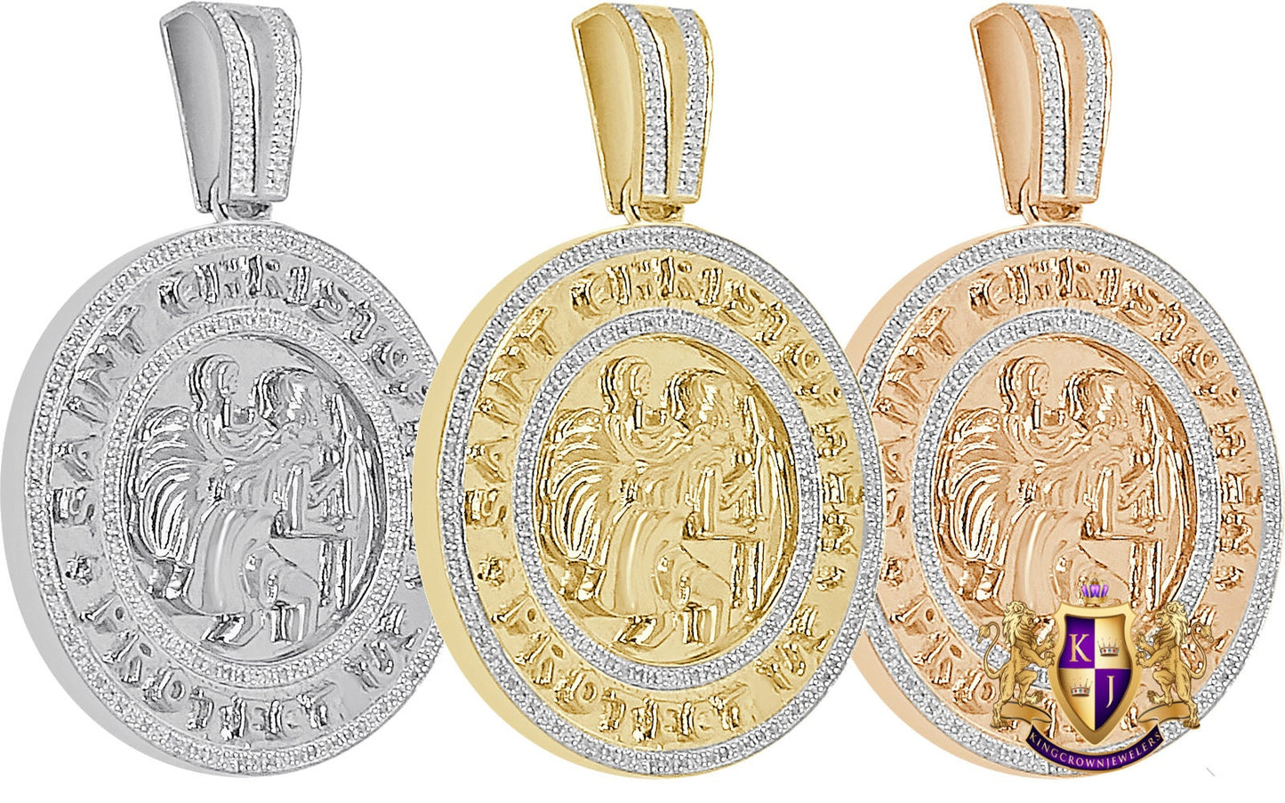 Real Genuine Authentic Diamond 0.40 Cwt. 20 + Grams Saint Christopher Religious Round Pendant Jesus Charm 10K Gold Over Medallion 2.25''