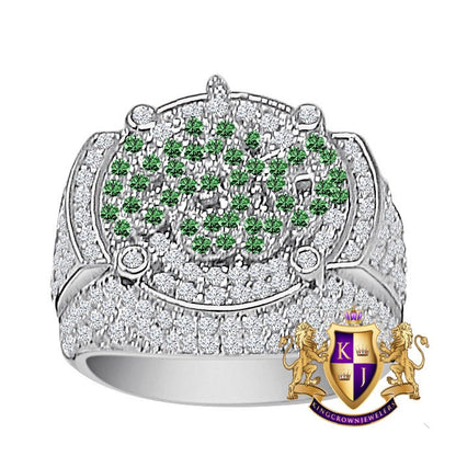 Men's Emerald Green Simulated Diamond 14K White Gold Over Allah God Muslim Islamic Islamic Pinky Ring Band