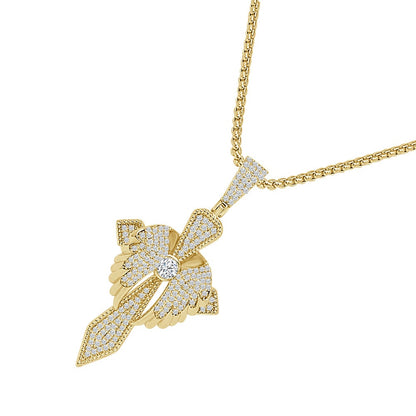Unisex 14k Gold Over Simulated Diamond Holy Jesus Crist Cross Angel Wings Charm Pendent Chain Set 2.25''