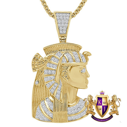 26 + Grams Real Genuine Sterling Silver Simulated Diamond Egyptian Queen Nefertiti Pharaoh Mummy Cleopatra Charm 14K Gold Over Pendant 2''