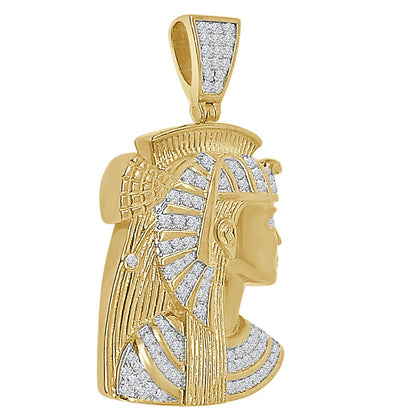 26 + Grams Real Genuine Sterling Silver Simulated Diamond Egyptian Queen Nefertiti Pharaoh Mummy Cleopatra Charm 14K Gold Over Pendant 2''