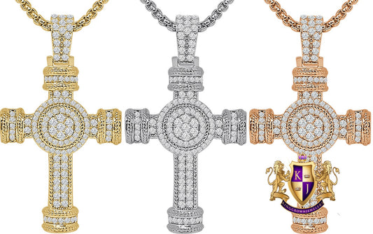 14k Gold Over Simulated Diamond Jesus Crist Cross Unisex Charm Religious Pendent Chain Set 1.75''