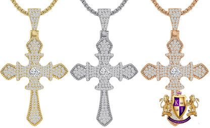 Unisex 14k Gold Over Simulated Diamond Jesus Crist Cross Designer Charm Religious Pendent Chain Set 2.25''