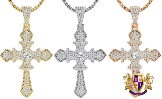 Unisex 14k Gold Over Simulated Diamond Jesus Crist Cross Designer Charm Religious Pendent Chain Set 2.25''