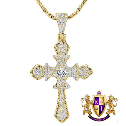 Unisex 14k Gold Over Simulated Diamond Jesus Crist Cross Designer Charm Religious Pendent Chain Set 2.25''
