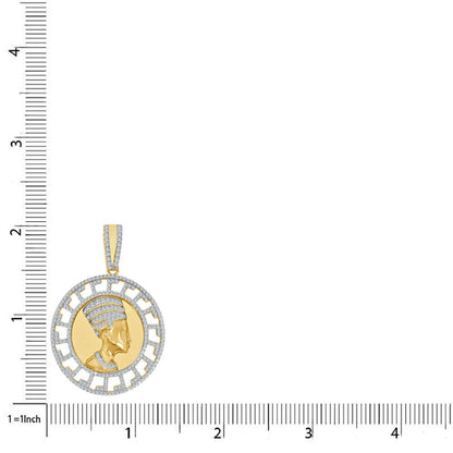 28+ Grams Real Sterling Silver 14K Gold Over 4.00 Cwt Simulated Diamond Greek Style Egyptian Queen Nefertiti Pharaoh Mummy Charm Pendant 2''