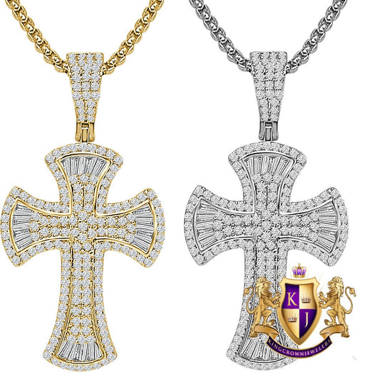 Unisex 14k Gold Over Simulated Diamond Jesus Crist Cross Charm Religious Pendent Chain Set 1.90''