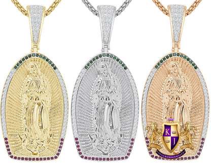 23 + Grams Big 2.35'' Real Sterling Silver 14K Gold Over Simulated Diamond Our Lady of Guadalupe Virgin Mother Mary Pendent Jesus Charm