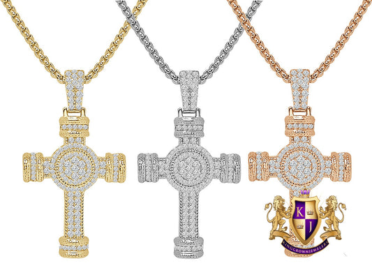 1.75'' Real Genuine Sterling Silver 1.50 Cwt. Simulated Diamond Holy Jesus Cross Charm Pendent Chain Set 13 + Grams