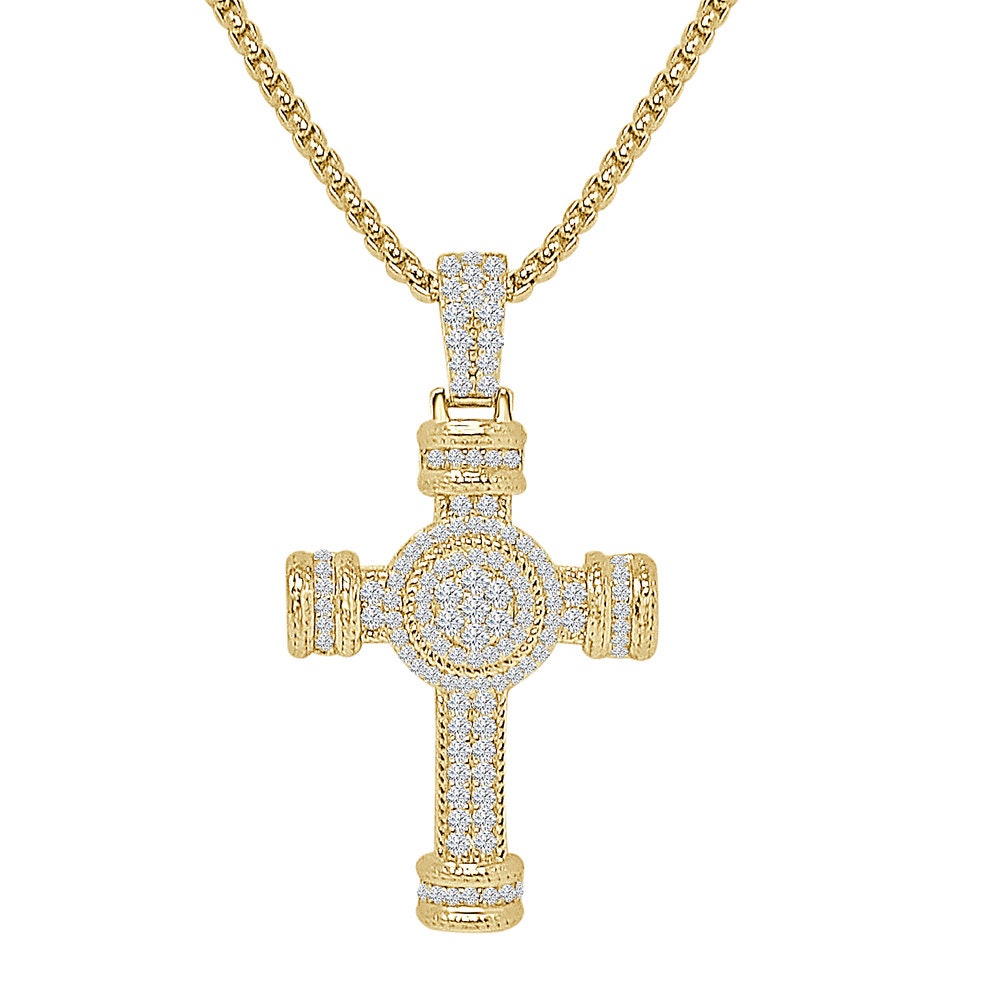 1.75'' Real Genuine Sterling Silver 1.50 Cwt. Simulated Diamond Holy Jesus Cross Charm Pendent Chain Set 13 + Grams
