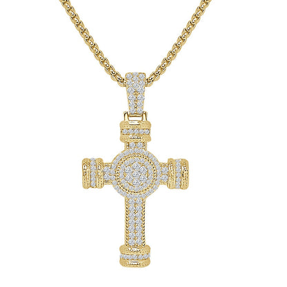 1.75'' Real Genuine Sterling Silver 1.50 Cwt. Simulated Diamond Holy Jesus Cross Charm Pendent Chain Set 13 + Grams