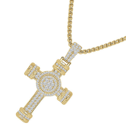1.75'' Real Genuine Sterling Silver 1.50 Cwt. Simulated Diamond Holy Jesus Cross Charm Pendent Chain Set 13 + Grams