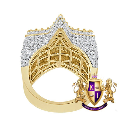 Men's Big Bold 22mm 14K Yellow Gold Over Baguette/Round Cut Simulated Diamond Star Shape Ring Band 13 + Grams