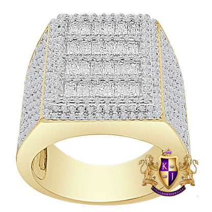 Big Bold 14K Yellow Gold Over Baguette/Round Cut Simulated Diamond Cube Shape XL Ring Band 14 + Grams
