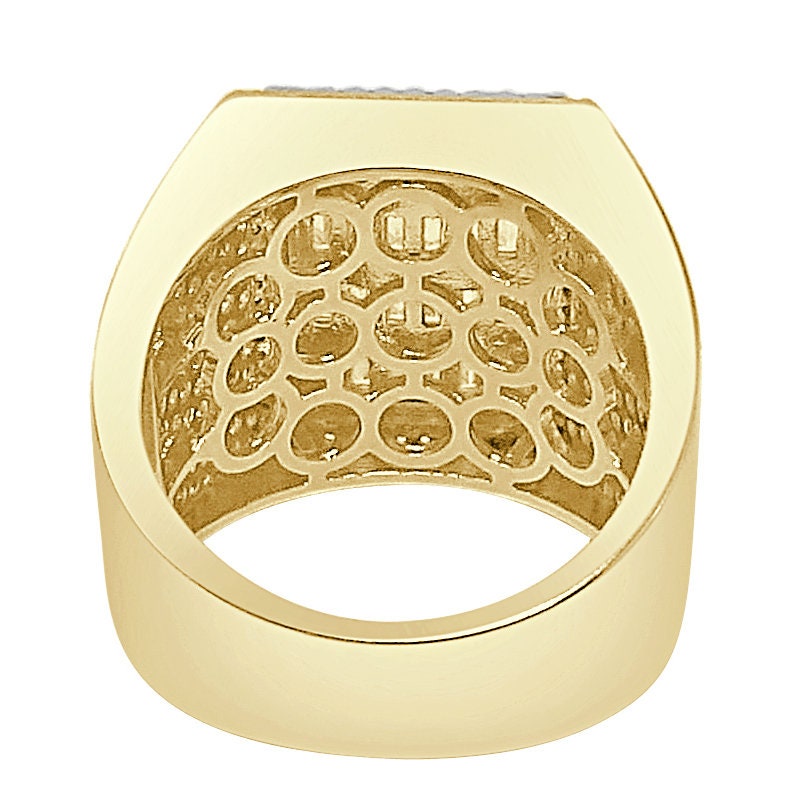 Big Bold 14K Yellow Gold Over Baguette/Round Cut Simulated Diamond Cube Shape XL Ring Band 14 + Grams