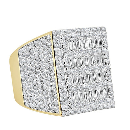 Big Bold 14K Yellow Gold Over Baguette/Round Cut Simulated Diamond Cube Shape XL Ring Band 14 + Grams