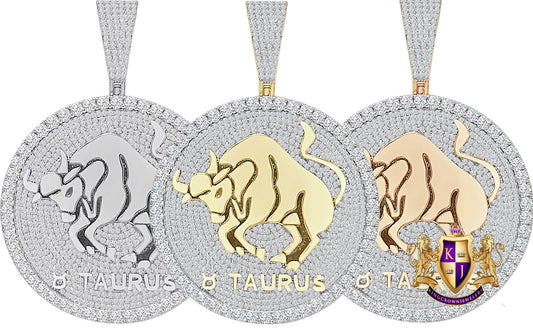 48+ Grams Big XL 3" Men's Zodiac Sign Taurus Bull Astrology Horoscope Round Medallion 14K Gold Over Diamond Custom Pendent Good Luck Charm
