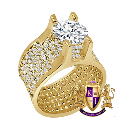 Ladies Women's 14K Gold Over 2.00 Cwt. Round Cut Solitaire Simulated Diamond Wedding Engagement Bridal Ring Band