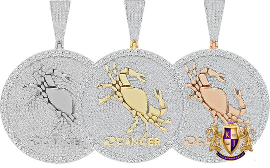 48+ Grams Big 3" Men's Zodiac Sign Cancer Crab Astrology Horoscope Round Medallion 14K Gold Over Simulated Diamond Pendent Good Luck Charm