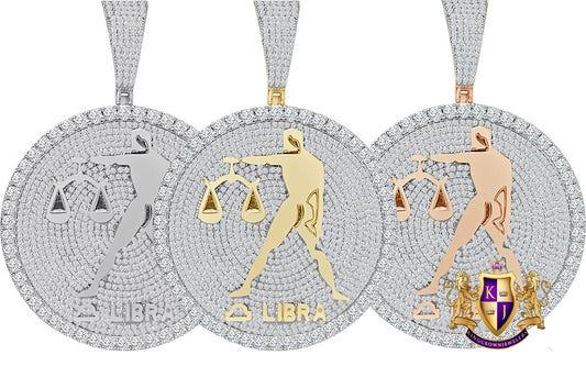 48+ Grams Big XL 3" Men's Zodiac Sign Libra Scales Astrology Horoscope Round Medallion 14K Gold Over Diamond Custom Pendent Good Luck Charm