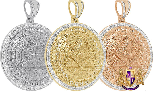 Real Genuine Diamond 22+ Grams Annuit Coeptis Novus Ordo Masonic Illuminati Evil Eye 10K Yellow Gold Over Pendent Charm Medallion Big 2.5''
