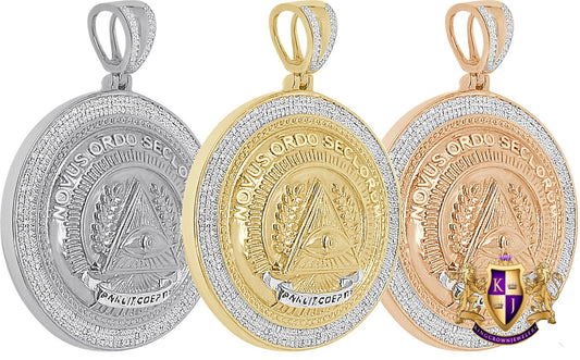 22 + Grams Real Genuine Diamond Masonic Annuit Coeptis Novus Ordo Illuminati Evil Eye Pendent Charm Medallion Big 2.25''