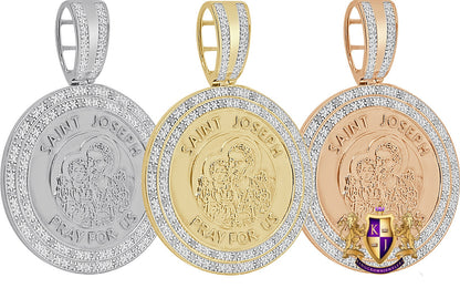 Real Genuine Authentic Diamond Saint Joseph Round Religious Medallion Pendent 10K Gold Charm Unisex 2.25''