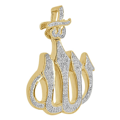 Real Genuine Authentic Diamond 14+ Grams Allah God Muslim Islamic Pendant 10K Solid Gold Over Unisex Charm Small 1.5'' Free Chain