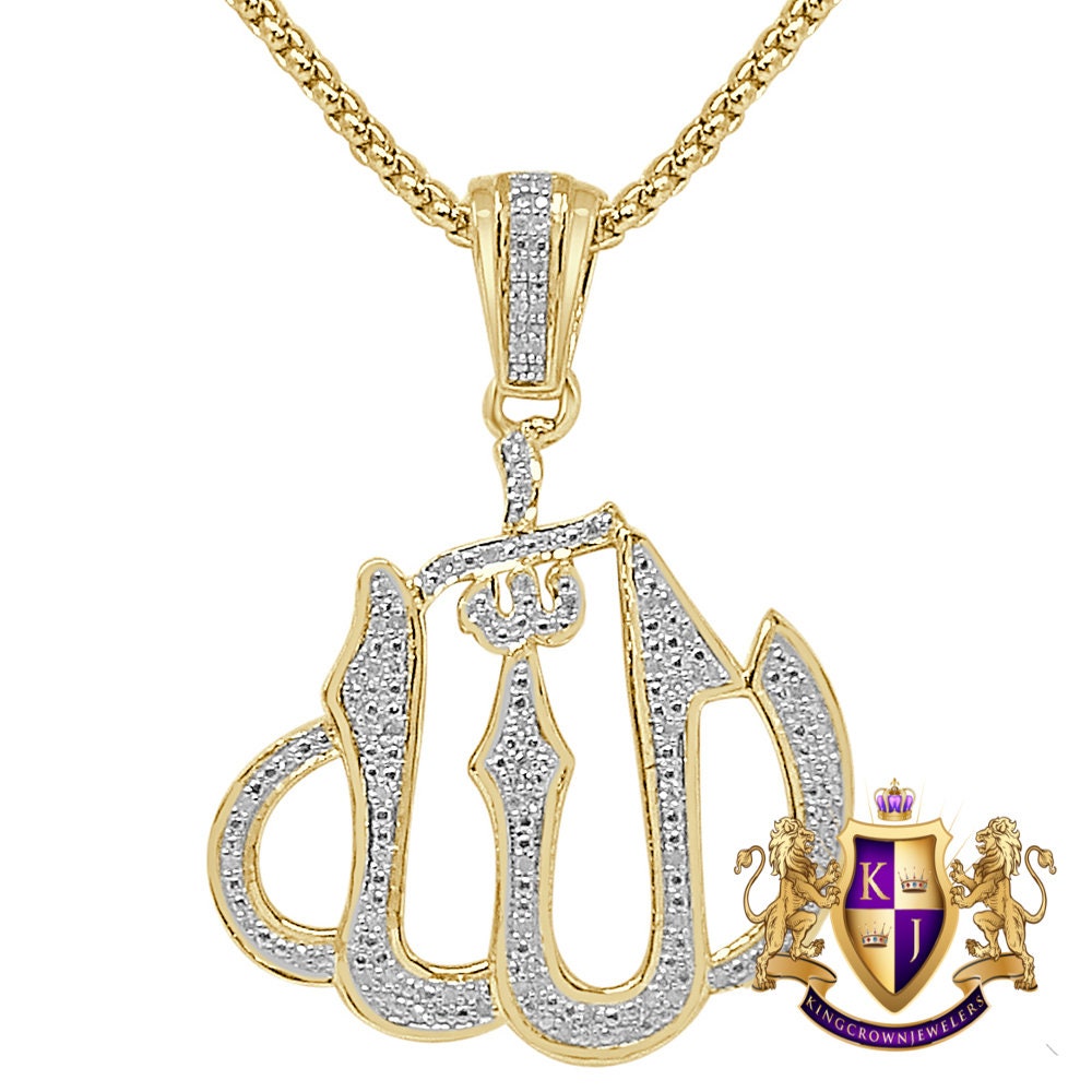 Unisex Real Genuine Diamond 10K Gold Over Allah God Muslim Islamic Arabic Pendant Religious Charm