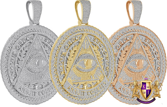 Real Genuine Diamond 30 + Grams Masonic Annuit cœptis Eye of Providence Illuminati Pendent 10K Gold Over Charm 2.25''