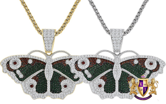 Real Genuine Sterling Silver Multi Tone Simulated Diamond Butterfly Pendent 14K Gold Over Charm + Free Chain