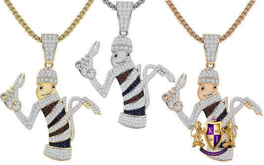 Real Genuine Sterling Silver Multi Tone Simulated Diamond 14k Gold Over Barber Shop Pole Pendant Charm + Free Chain