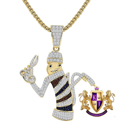 Real Genuine Sterling Silver Multi Tone Simulated Diamond 14k Gold Over Barber Shop Pole Pendant Charm + Free Chain